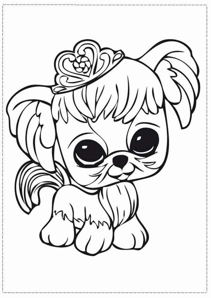 cachorra para colorir com tiara princesa