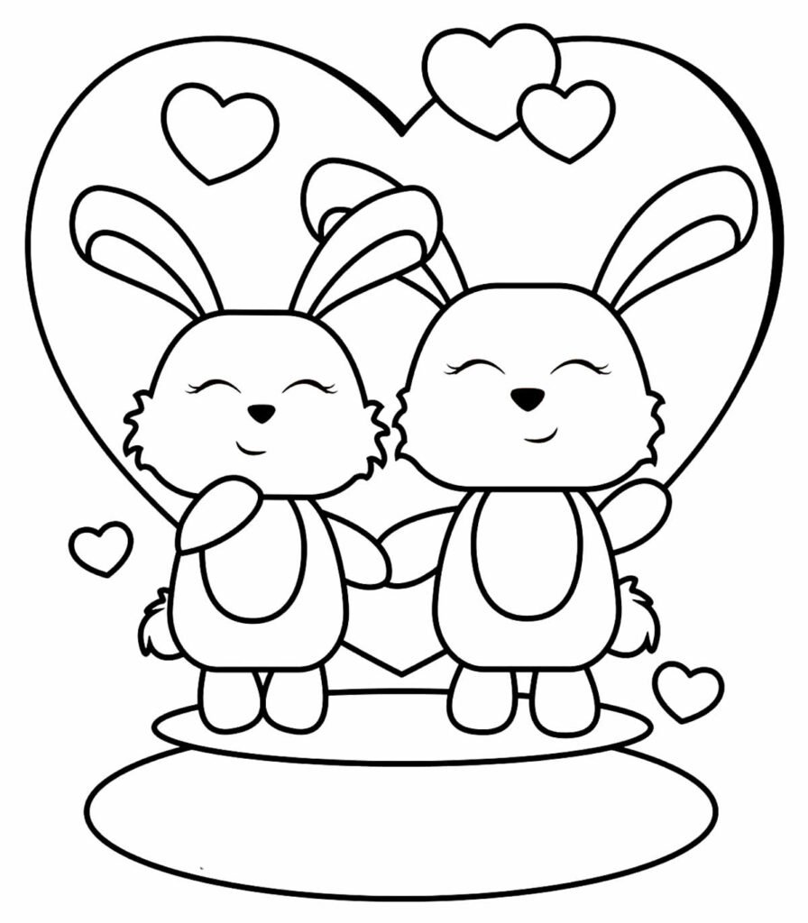 desenhos de coração para colorir e pintar coelho