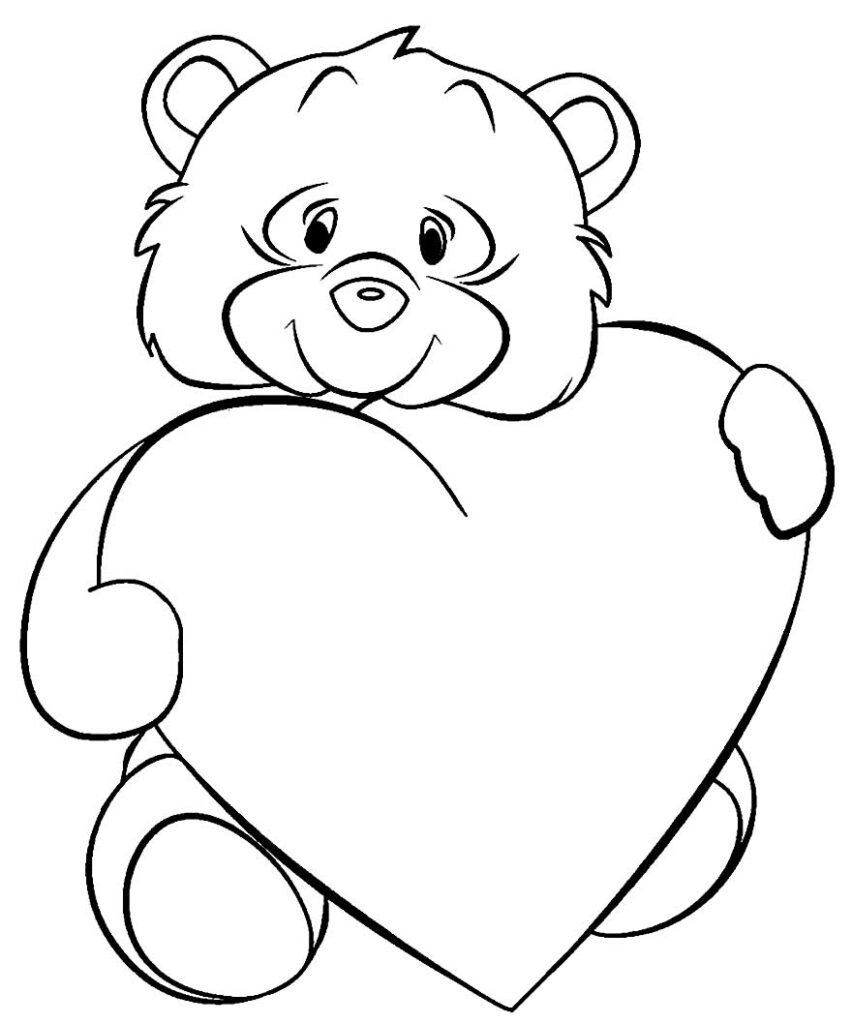 desenhos de coração para colorir e pintar ursinho