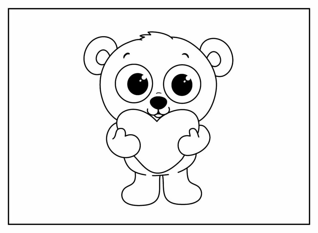 desenhos de coração para colorir e pintar urso kids