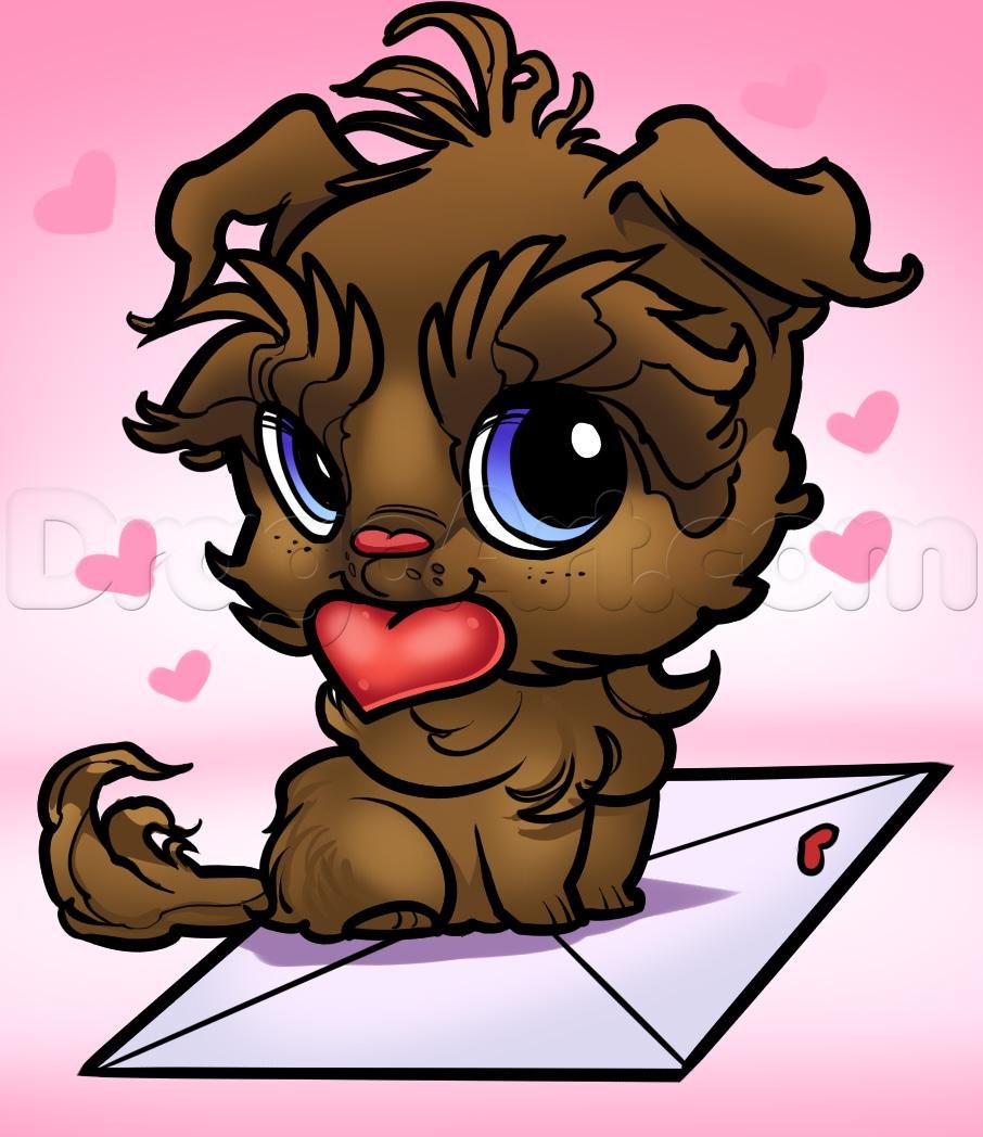 Desenho de Cachorro Kawaii e um coração sem coração para colorir no Dia dos  Namorados para