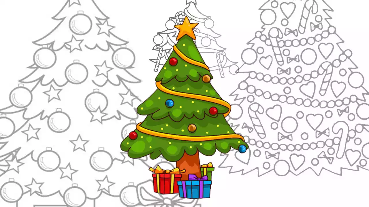Desenhos de Árvores de Natal para colorir, jogos de pintar e imprimir