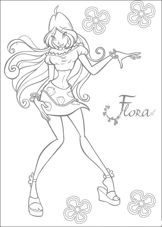 desenhos winx para colorir flora corpo