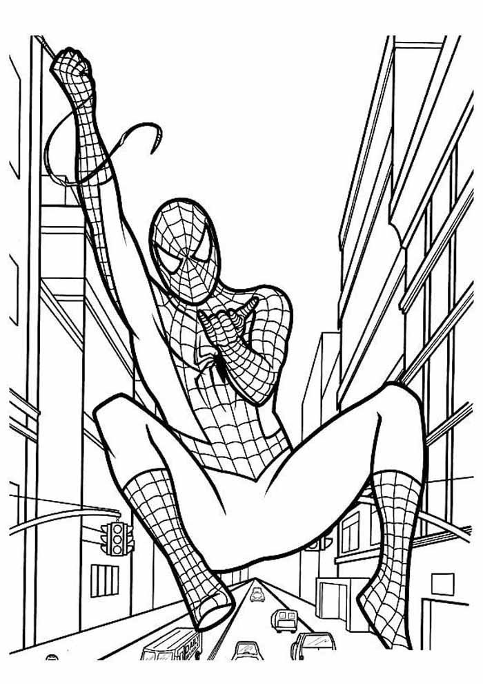 super herois para colorir homem aranha lançando teia