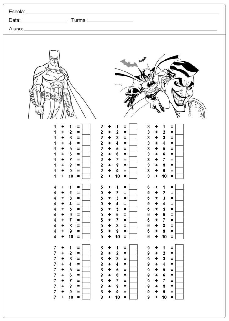 tabuada adição exercicio menino