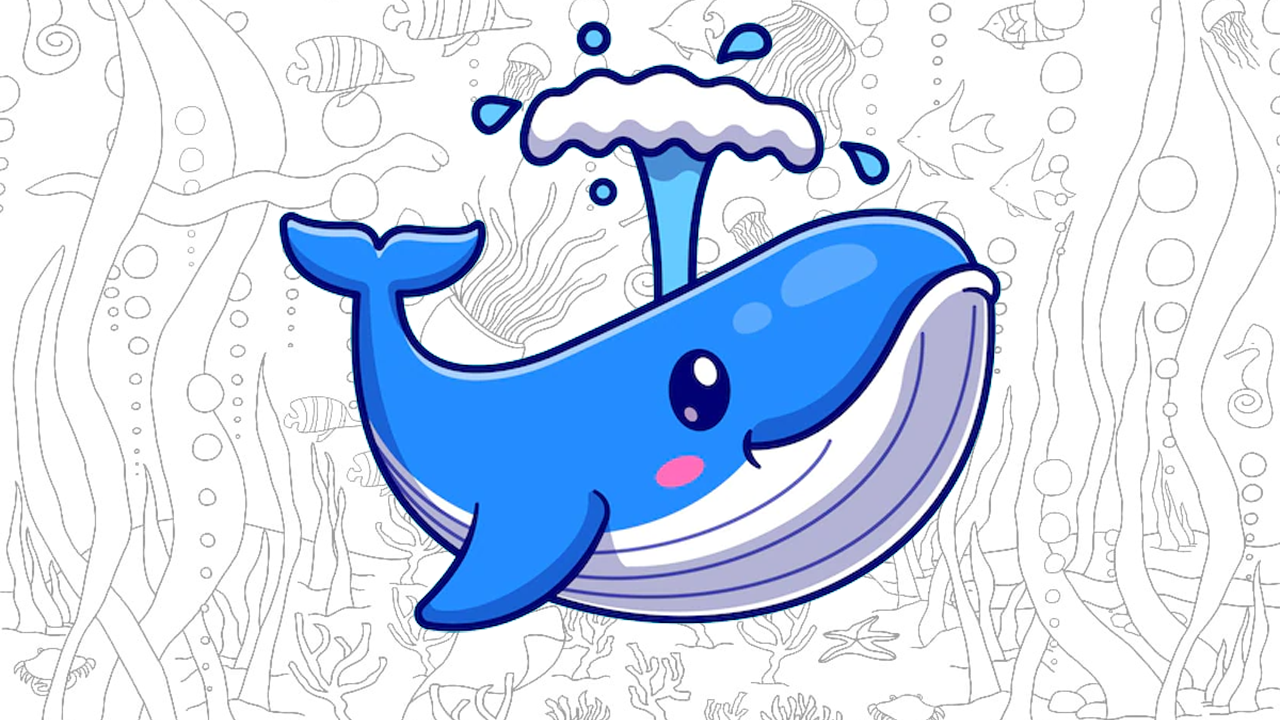 Desenho de baleia fofa para colorir