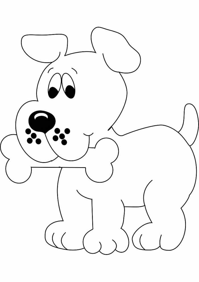 desenho infantil para colorir cachorro com osso na boca