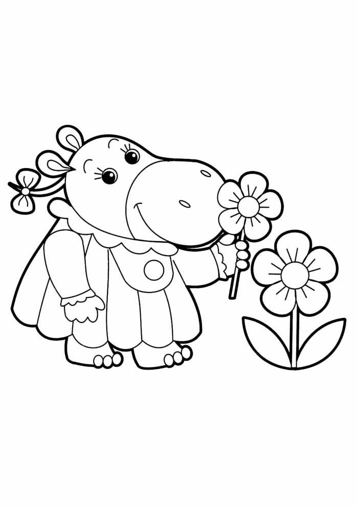 desenho infantil para colorir elefoa e flores