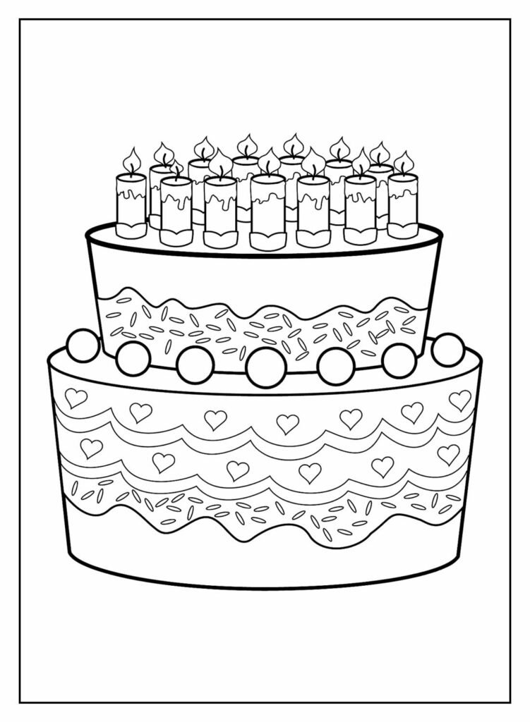 Páginas para colorir de bolo de aniversário imprimíveis grátis para  crianças - GBcoloring