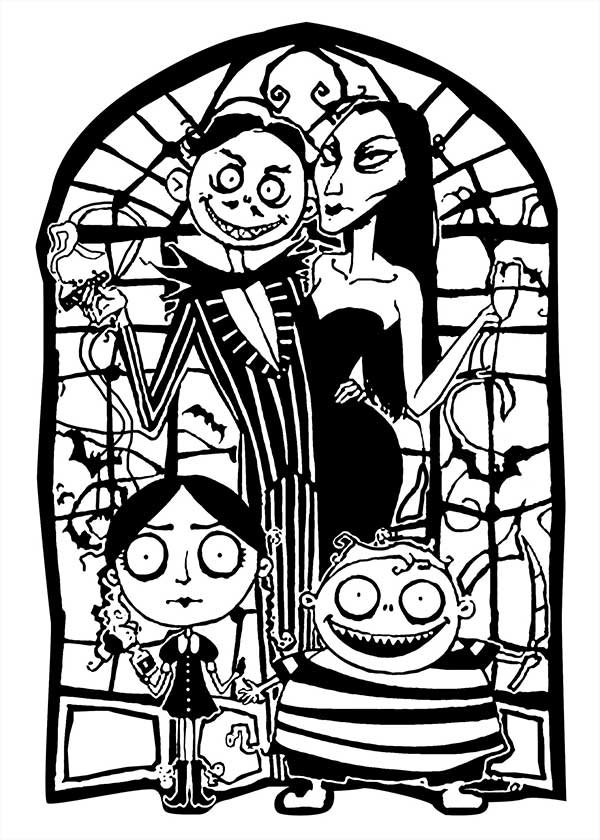 familia addams para colorir tim burton