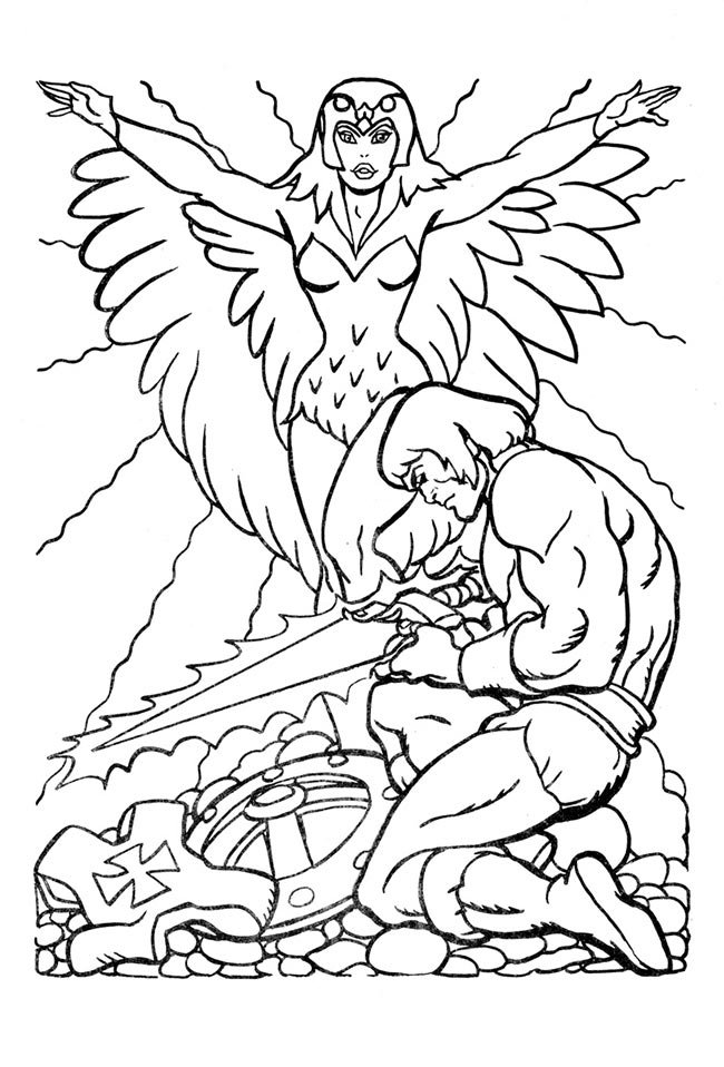 he man para colorir com anjo