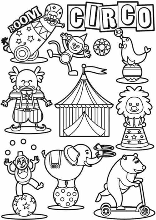 Desenhos de Circo para Imprimir e Colorir