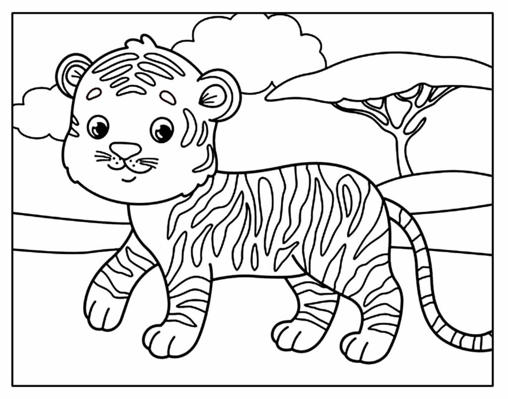 desenho para colorir e pintar de tigre 3