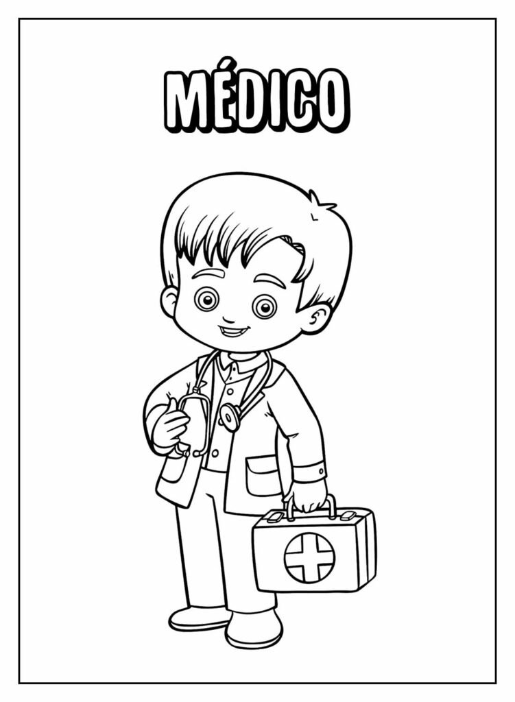 Página para colorir de personagem de médico fofinho para crianças