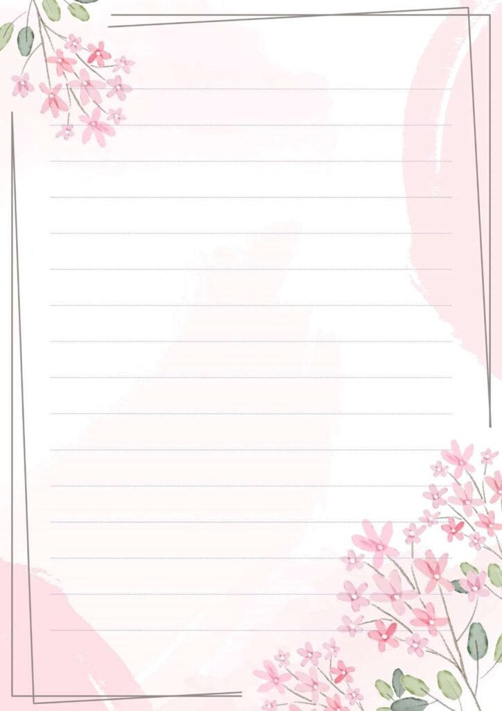 papel de carta com linha flores