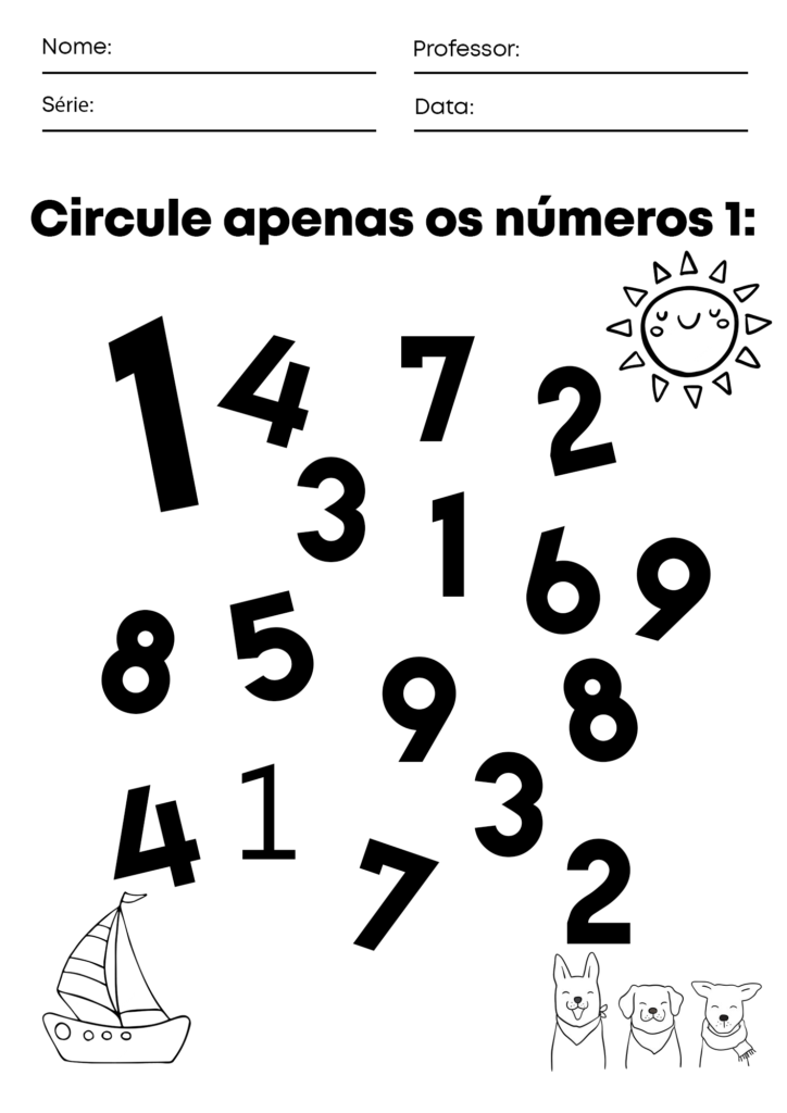 Atividade de circular o numero 1