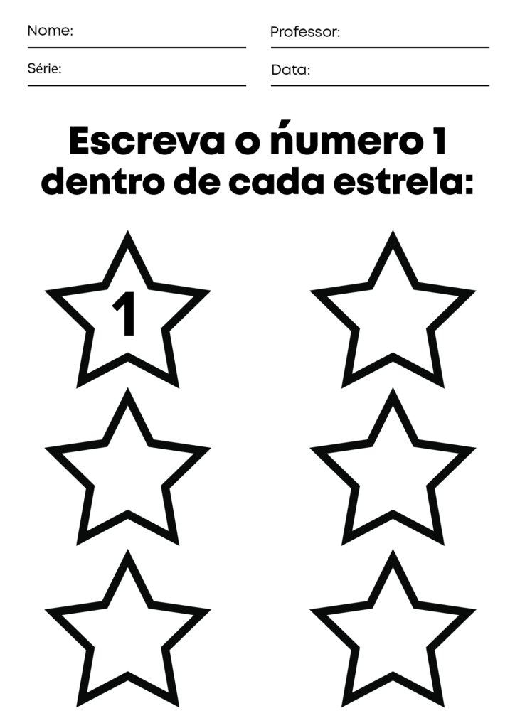 Atividade de escrever o numero 1